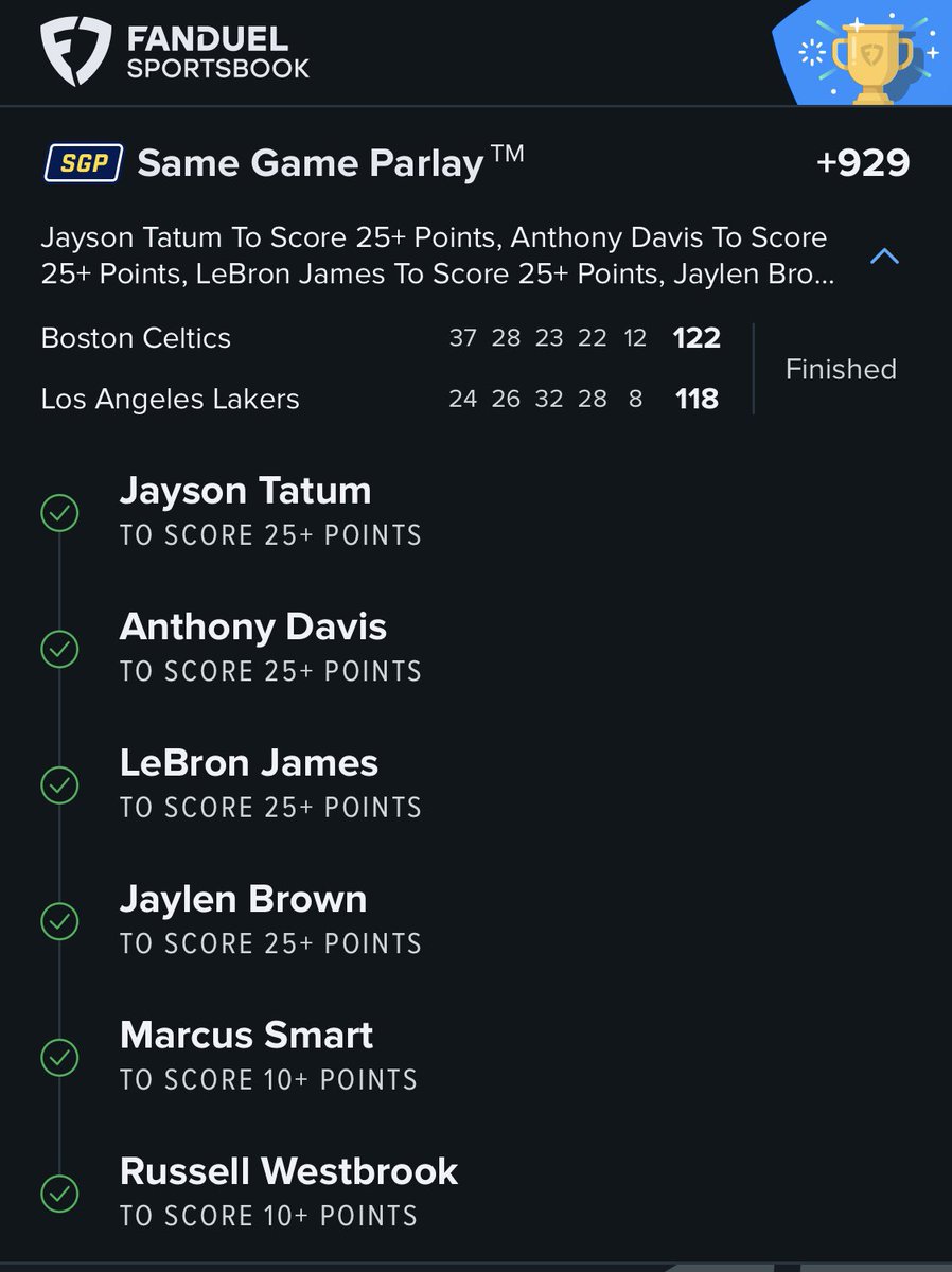 StringGawd215's tweet photo. They came and they handled business! LFG! ✅🧪 @celtics @FDSportsbook #GamblingTwitter #LabWorxBets https://t.co/rmL4uJ4Qq2