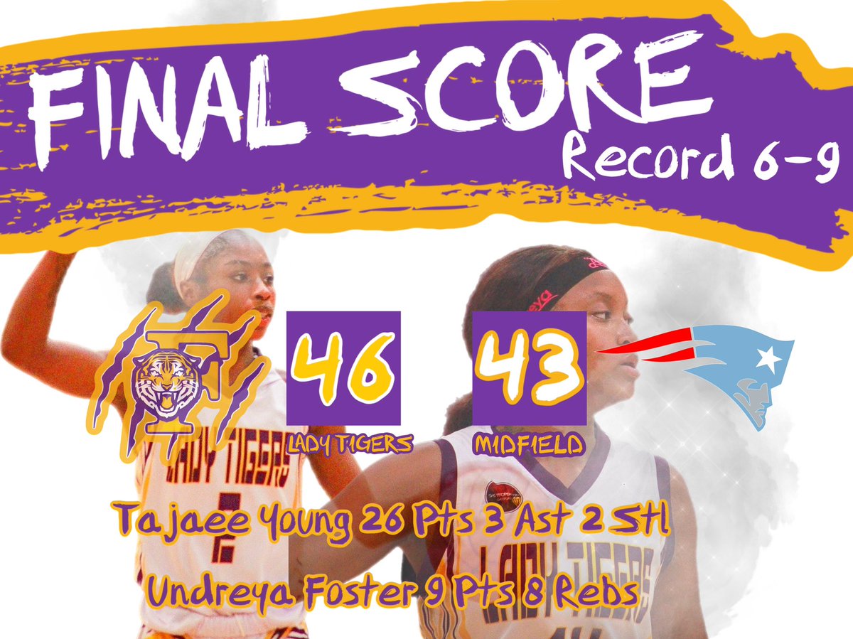 Tajaee Young Hits A 3 At The Buzzer To Give The Lady Tigers A Good Team Win.. We Will Be Back At The Prep To Take On McAdory Thursday.