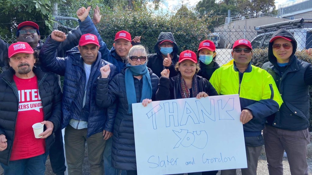 UnitedWorkersOz's tweet photo. Thanks to @SlaterGordon for their generous donation of $1500 to support striking Pampas workers in their 4th week of industrial action over job security and fair pay! 

You can donate here: https://t.co/GIMniEN2Ni
#ausunions https://t.co/j5UOZqNnxZ