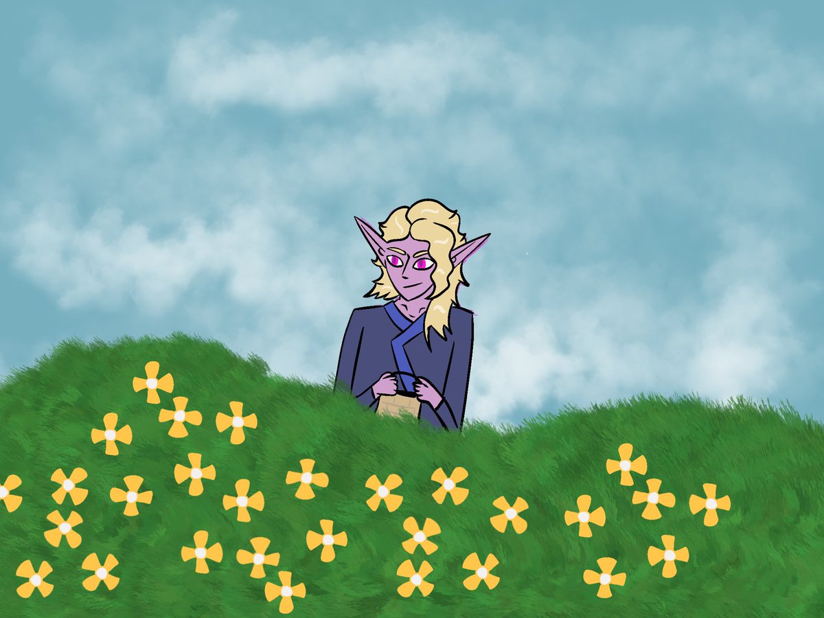 enby_kineticist's tweet image. #drowcember day 13!!!! Vioria picking flowers :) nice happy drawing time