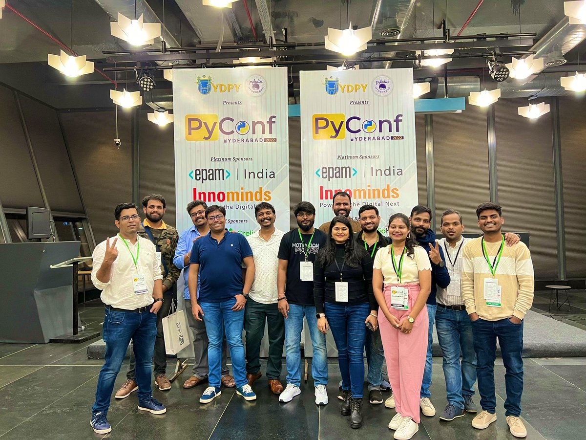 itskpflow's tweet photo. Behind @pyconfhyd : The team 💯🐍🚀
@inovizz @ramanathanhari @thoughtisdead @_JatinGoel @293Bharat @surevs @watrutalkin @MaitiAnanyo @PriyanshuKris13 @bpkapkar @aveloor @divya_sanghi 
Amrita, Shivam , Naveen 
#Python #Conference #Hyderabad #Telangana https://t.co/ajHiEKm8l3