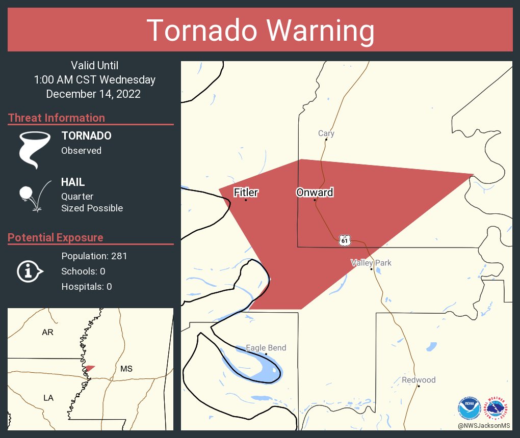 NWS Tornado on Twitter "Tornado Warning continues for Onward MS and Fitler MS until 100 AM CST"