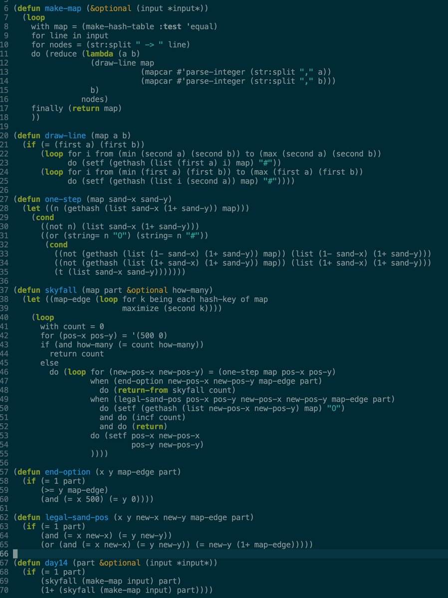 ccQpein's tweet image. #AdventOfCode2022 day 14 common #lisp version. 
“this is skyfall~~~~”