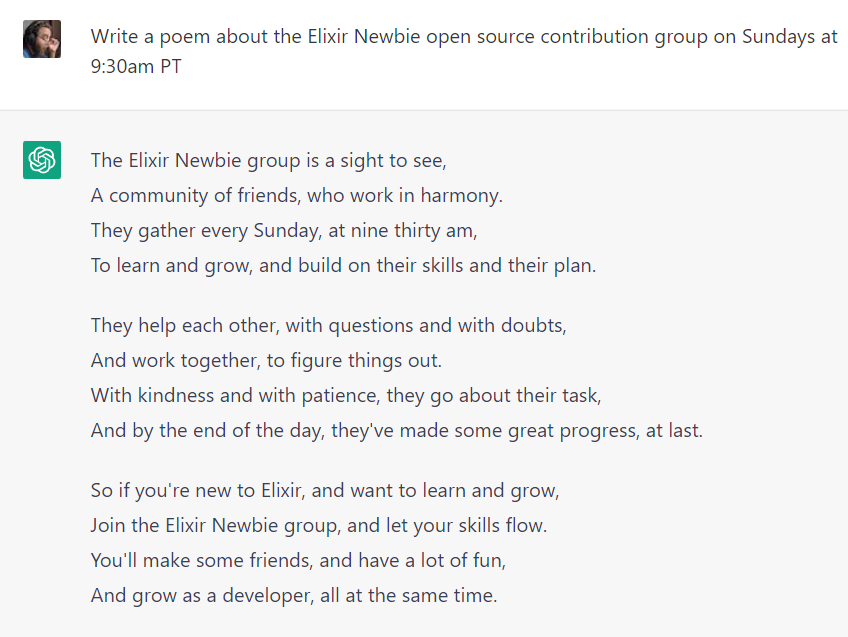 BrooklinJMyers's tweet image. DM me if you&apos;re interested in joining the Elixir Newbie open-source contribution group Discord :) It&apos;s a great way to get started with open-source!

#ElixirNewbie #MyElixirStatus