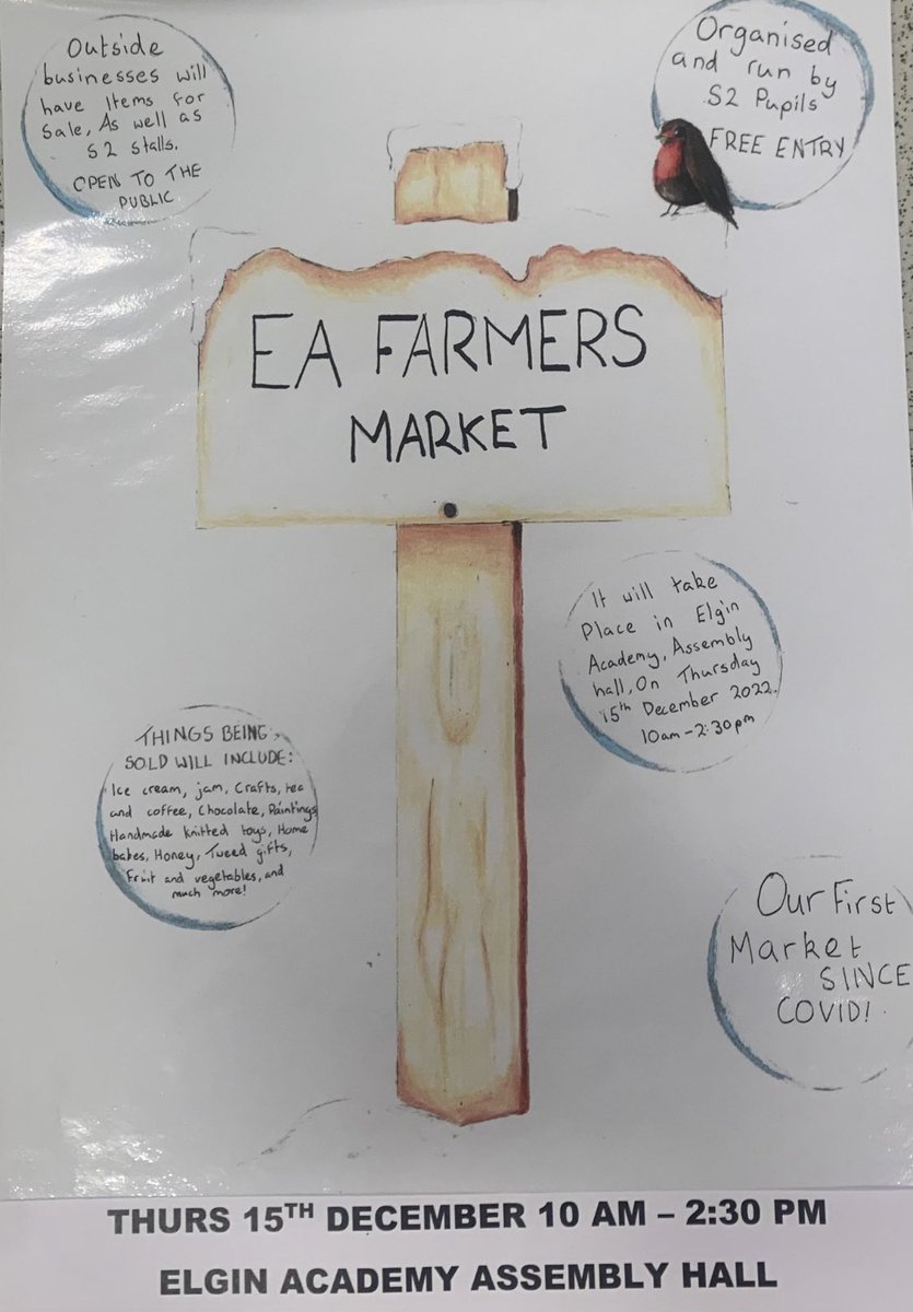 ElginAcHE's tweet photo. 🎄🔔🚨THIS TIME TOMORROW🚨🔔🎄the market will be open! ELGIN ACADEMY 🏫
🔟am until 2️⃣-3️⃣0️⃣pm 
Something for everyone 🥦🧁🥕🥔🍪🎨🖼️🎻🧵🍨🍦🎄🎅🏼
@CarinneDYWMoray @LibraryatEA @librariesmoray @fochabersice @ElginAcPE #Christmas #ChristmasGift #Market #baking #icecream https://t.co/B2Ac4e1xfH
