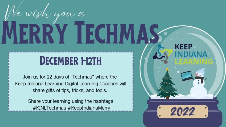 KeepINLearning's tweet image. Join the #VirtuallyDifferent Digital Learning Coaches for 12 Days of Techmas! They will share gifts of tips, tricks, &amp;amp; tools. #KINLTechmas #KeepINLearning #KeepIndianaMerry docs.google.com/presentation/d…