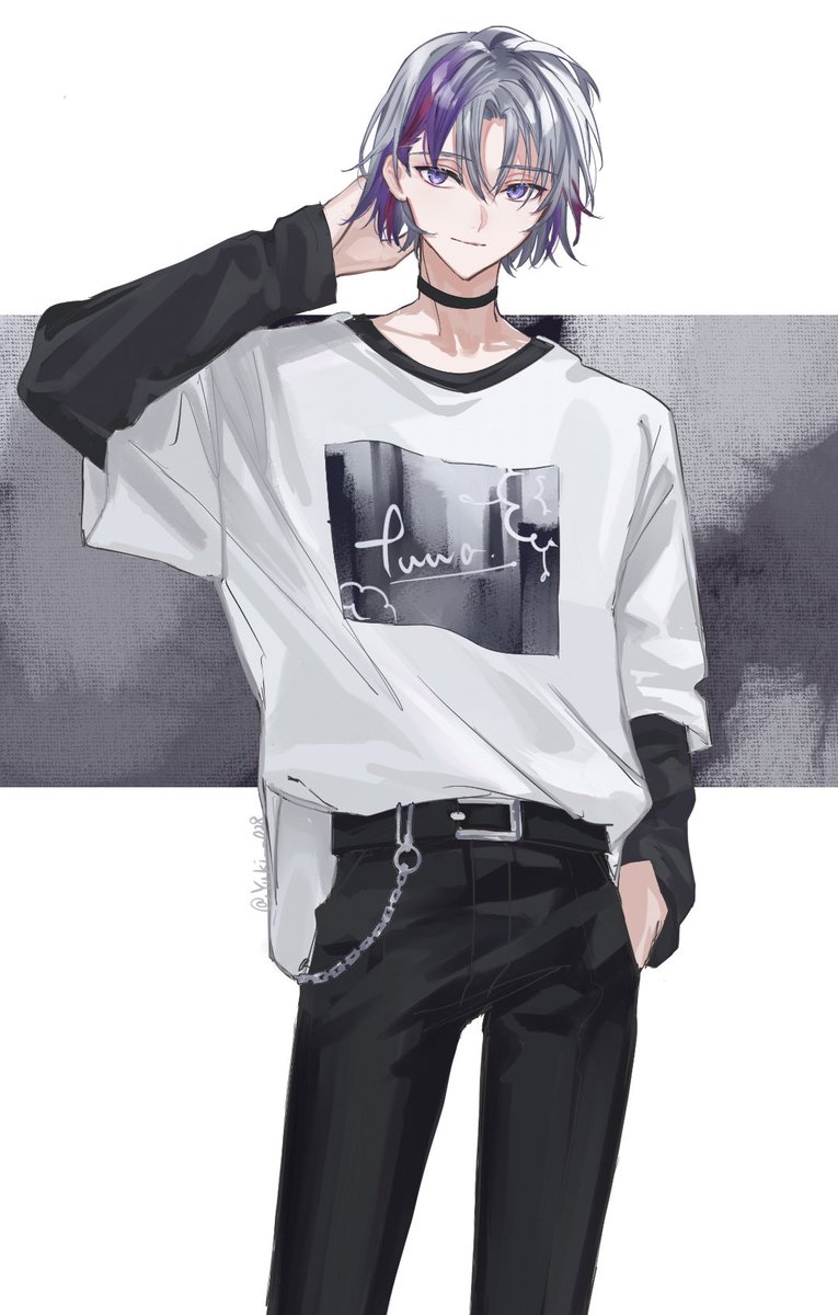 1boy male focus solo pants black pants shirt choker  illustration images