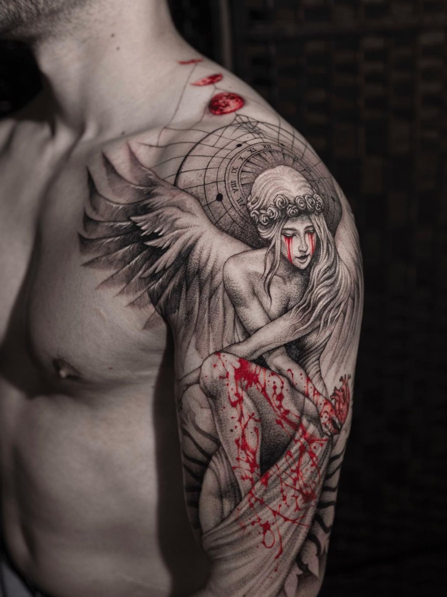 Angel Statue Tattoo Design – Tattoos Wizard Designs