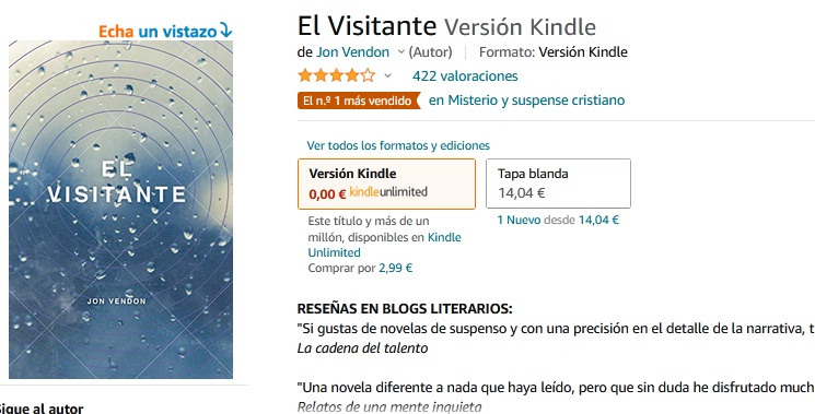 ¡¡¡EL LIBRO MÁS VENDIDO!!!
EL VISITANTE es el #libro más vendido en #Amazon España en su género.
👉Un #thriller destacado por su originalidad.
#suspense  #bestseller #LibrosRecomendados #leer #ebooks #LecturaRecomendada  #queleer 
#KindleUnlimited 
📖amzn.to/3XeRHCq
