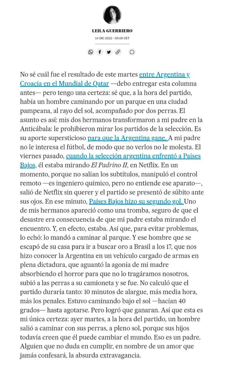 luguin's tweet photo. Un padre, alguien que no duda en cumplir.

Belleza de columna de Leila Guerriero.

Me tocó hondo. https://t.co/eoBYC085zb