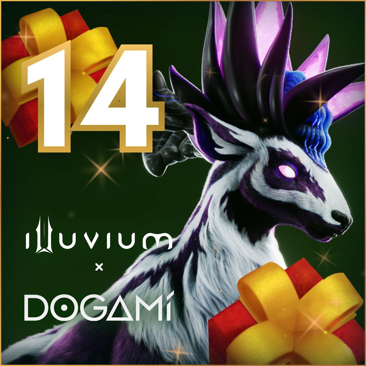 🎄Illuvium Advent Calendar: Day 14! 
Season’s greetings in partnership with 
<a href="/Dogami/">DOGAMÍ</a>! 
Brought to you by <a href="/Dequest_io/">DeQuest 👀</a>:  beta.dequest.io/games/illuvium
Read on for details 🧵