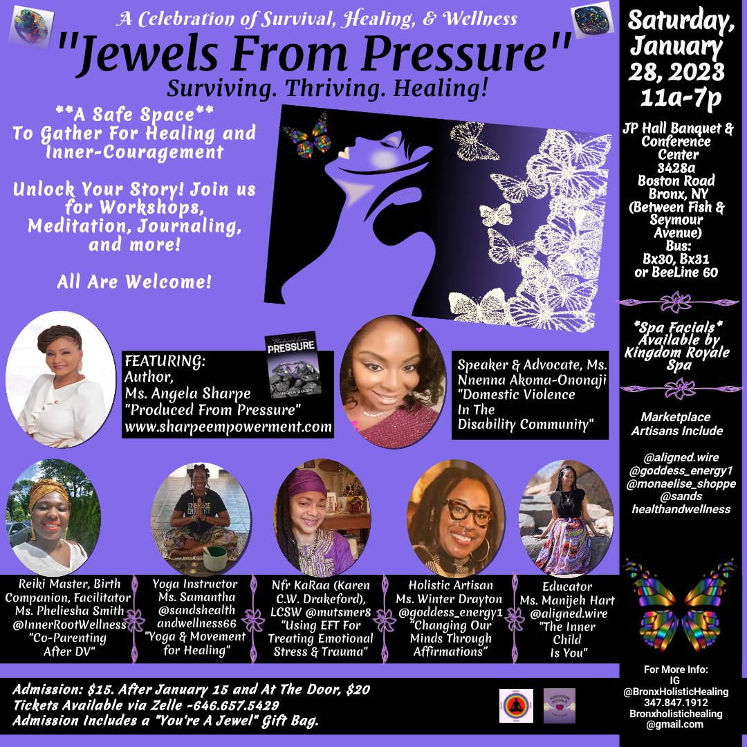 January 28 #Bronx #Wellnessevent celebrating Survivors and resources on Healing. #Bronx #bronxevents #EFT #innerchild #domesticviolence  #reiki #Trauma #yoga
