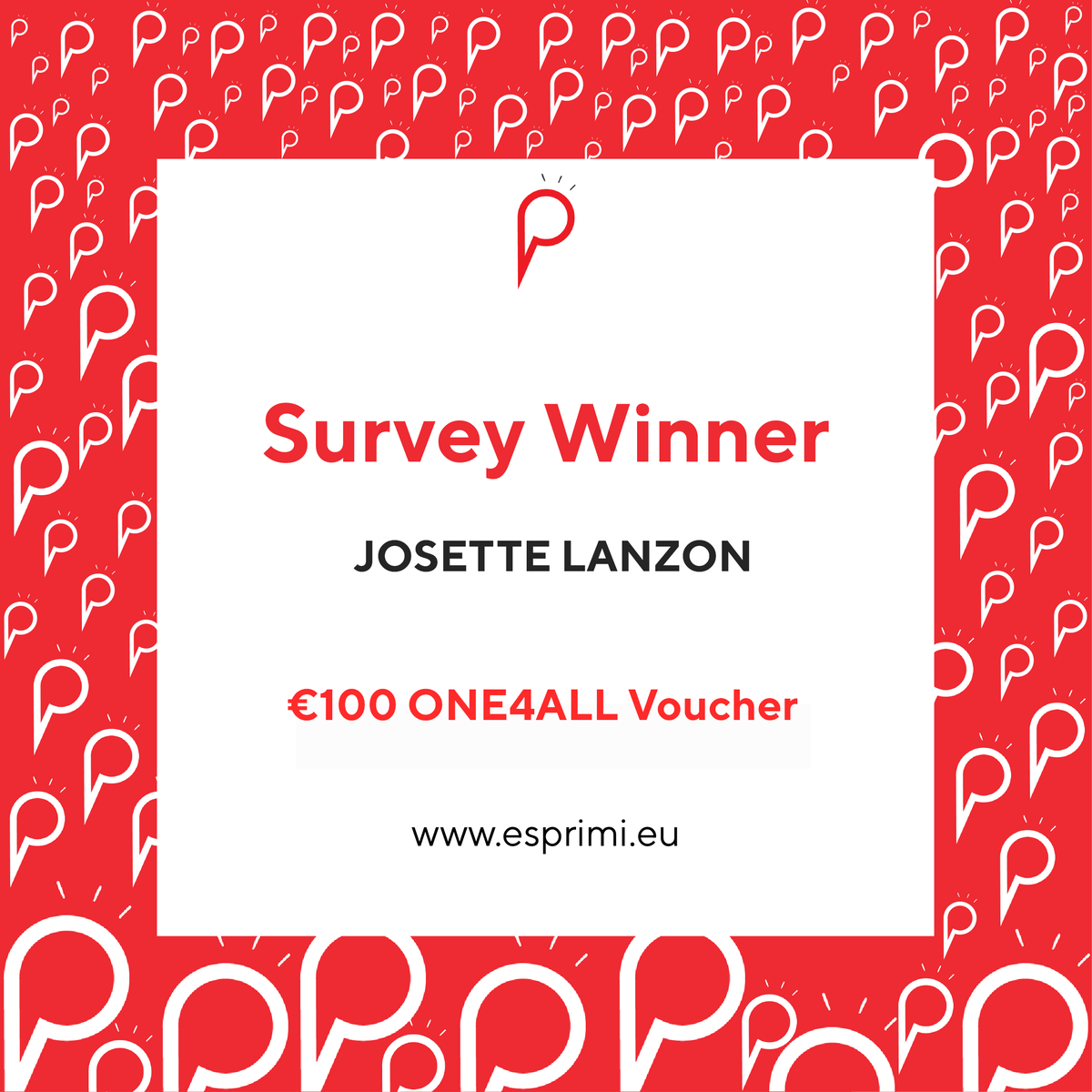 Esprimi_mlt's tweet photo. We have ourselves another survey prize draw winner! 🎉Join us in congratulating Josette Lanzon on winning a €100 One4All voucher for participating in our Research on Insurance Project. Thanks for taking the survey, Josette. Enjoy your prize! https://t.co/B8B5EecsVb