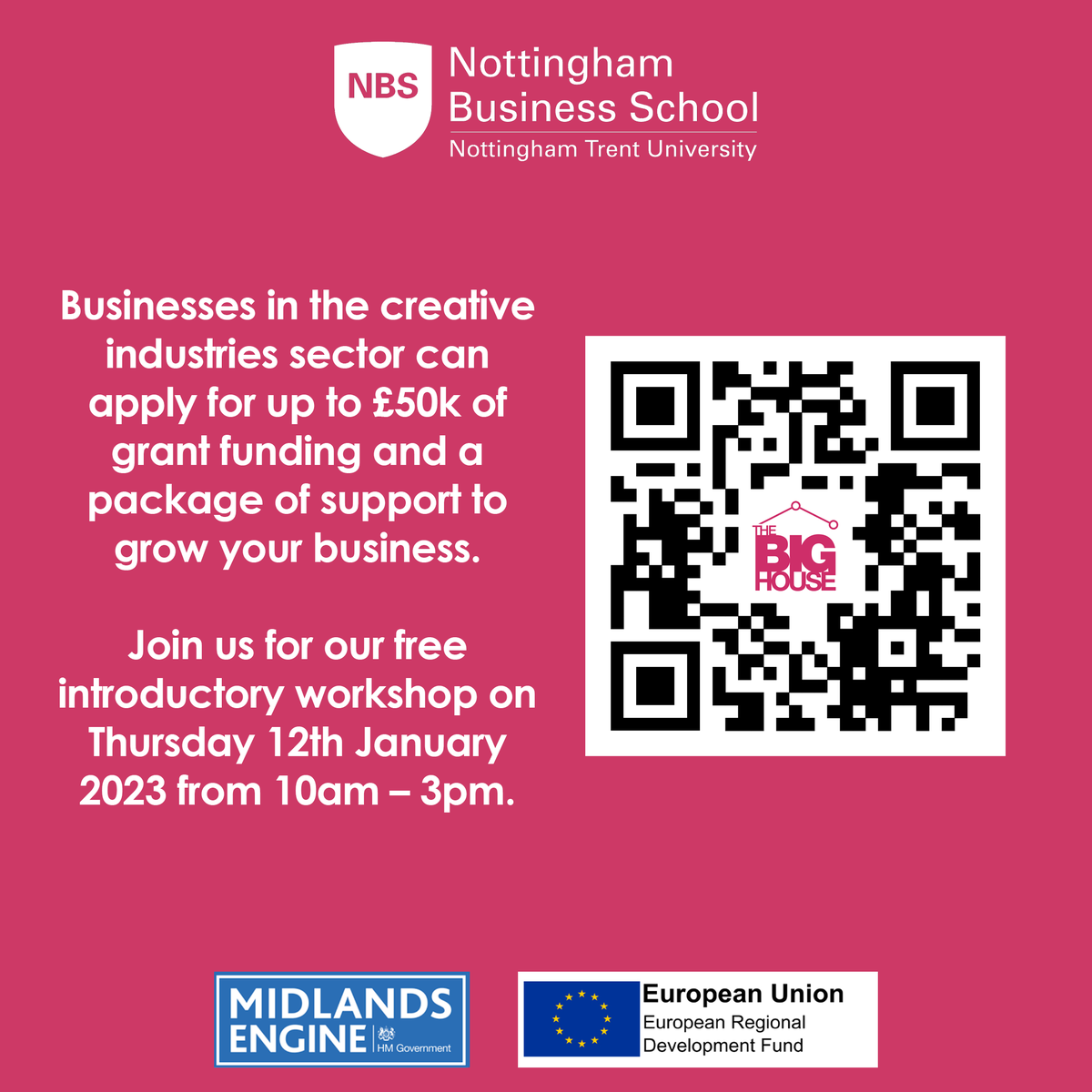 NBS_NTU's tweet photo. Are you an SME in the creative industries sector based in Nottinghamshire or Derbyshire? 

We have a host of support offers available to help you kick start 2023!

The Big House supports creative and digital business from Sole Traders to Scale Ups and everything in between. https://t.co/3czxi41k44
