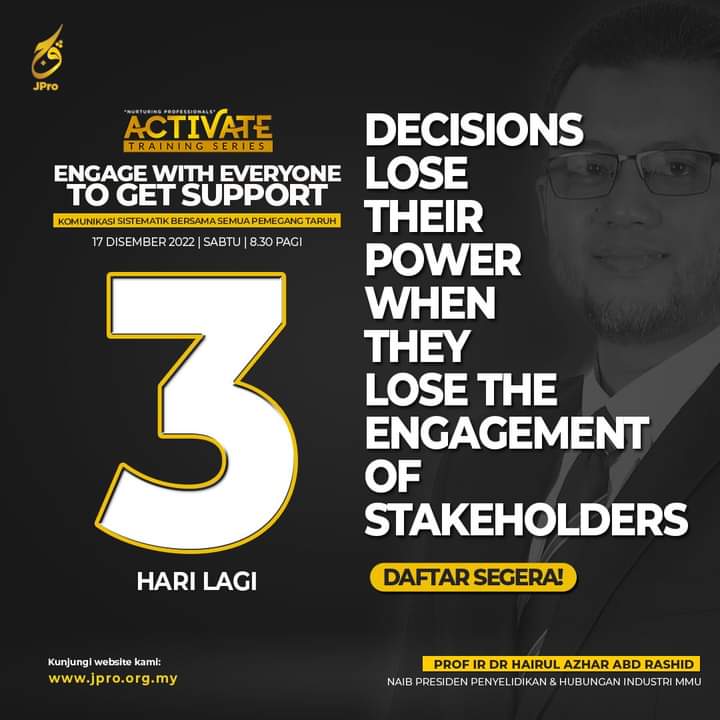JProMuda's tweet photo. "Decisions lose their power when they lose the engagement of stakeholders" -Eric Pliner
Join whatsapp group ini segera:
https://t.co/s5glN9tVql
#jprodppm
#activatetrainingseries
#nurturingprofessionals
#createabettermalaysia
#PemudaGenerasiSejahtera
#createabettermalaysia https://t.co/UfmzILRaFY