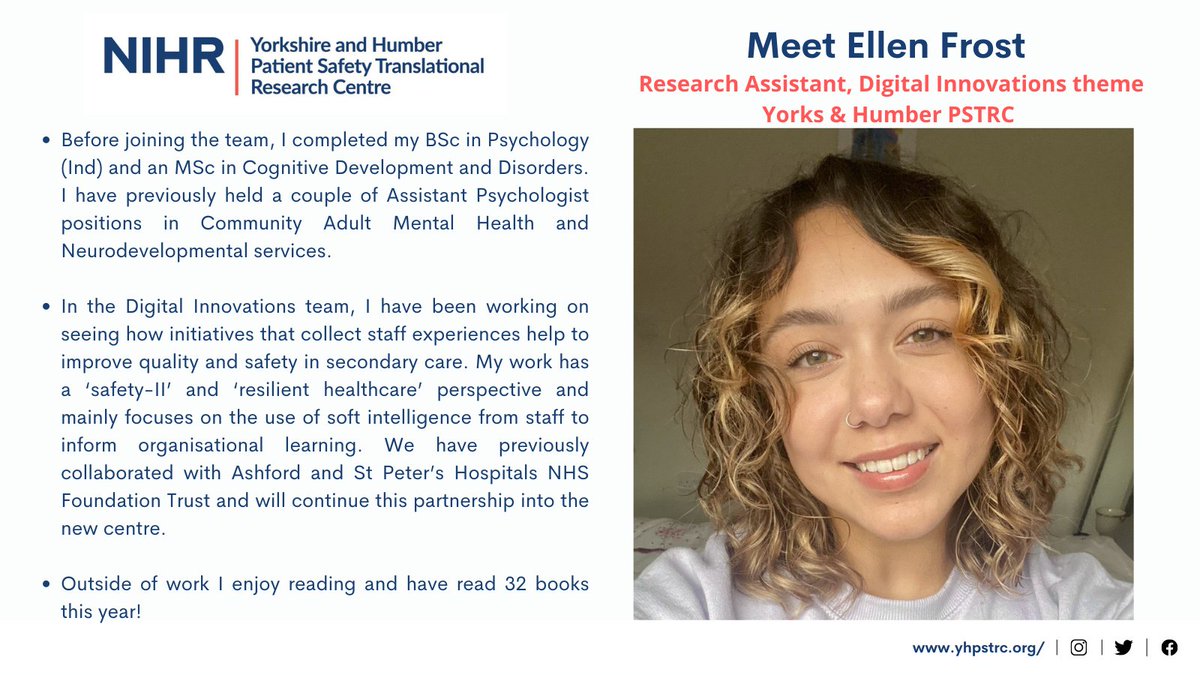 YHPSRC's tweet photo. Today we're introducing you to @ElDoesPsyc and the work she's doing in our Digital Innovations theme.
Please do give Ellen a 👋 https://t.co/6iTDJxRiU3