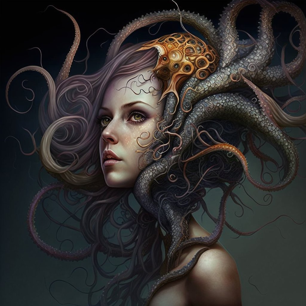 FreesoulHugues's tweet photo. #AIArtBomb #TheBeastsofAI #HPLovecraft At first I saw her beauty, then I noticed the tentacles ! https://t.co/xE93pozMbz