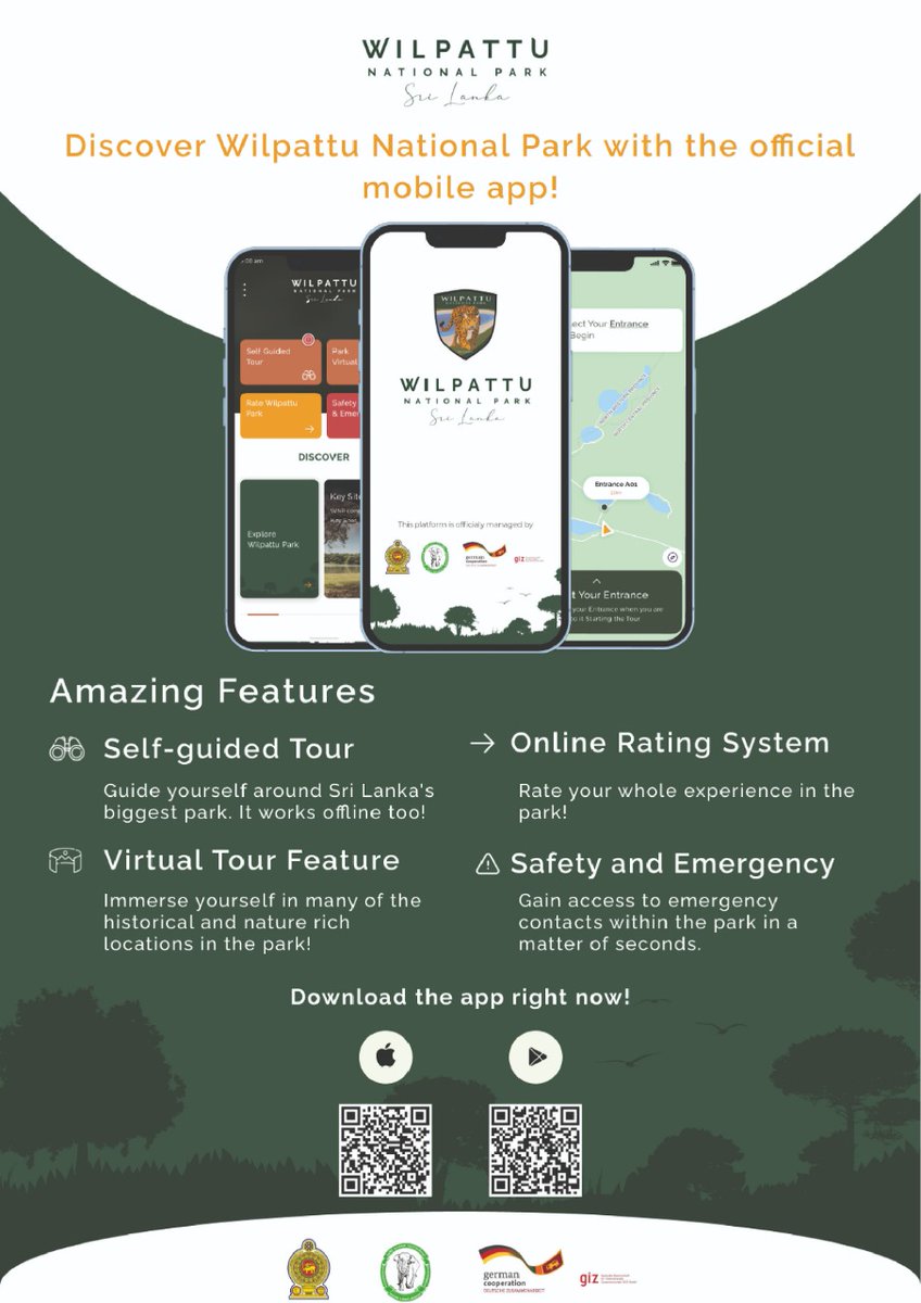 COME AND EXPERIENCE WILPATTU VIA APP! 
Wilpattu is the first national park in 🇱🇰 with its own App, guiding you through the park! This is just one of the outputs of a German project worth 8 mn €, carried out by GIZ. Check out the App, it‘s innovative and fun!