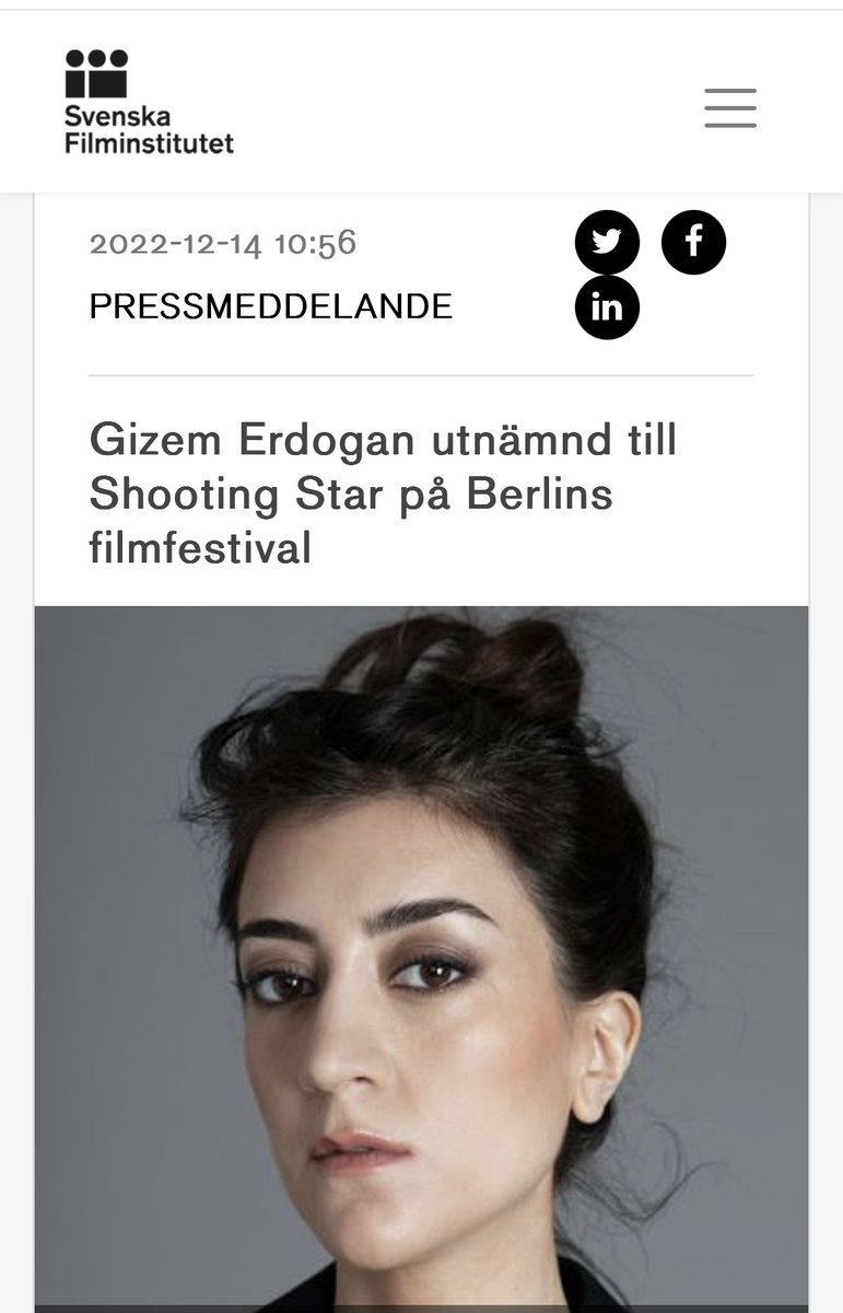 Sjuk stort &amp; så cool 😎💫🌟🙌 så värd!! #Skådespelaren #gizemklingerdogan  har valts ut som en av de mest lovande och intressanta... pressroom.filminstitutet.se/posts/pressrel… via <a href="/notified/">Notified</a>