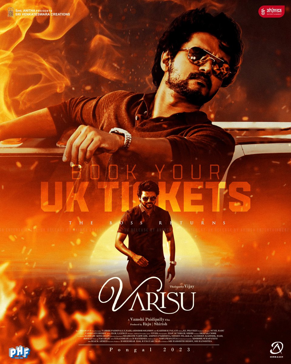 IT'S TIME! The highly anticipated #Varisu #Vaarasudu UK ticket sales opens today at @cineworld in almost 100 locations! More to be added later.. 🥵

Don't miss the chance to experience the magic of #ThalapathyVijay on the big screen! 🔥🔥

#VarisuWithAhimsa #VarisuPongal2023
