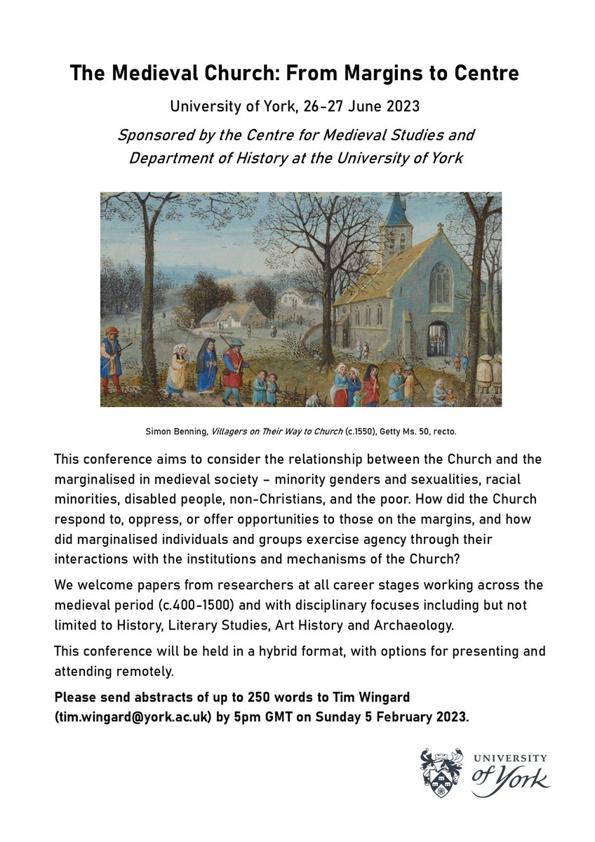 EmmieRosePG's tweet photo. Call for papers alert! @TSWingard and I are organising a hybrid conference for next June, 'The Medieval Church: From Margins to Centre'. Send in your abstracts by 5th February, and feel free to get in touch with any questions! https://t.co/CH0Ig9HvB9