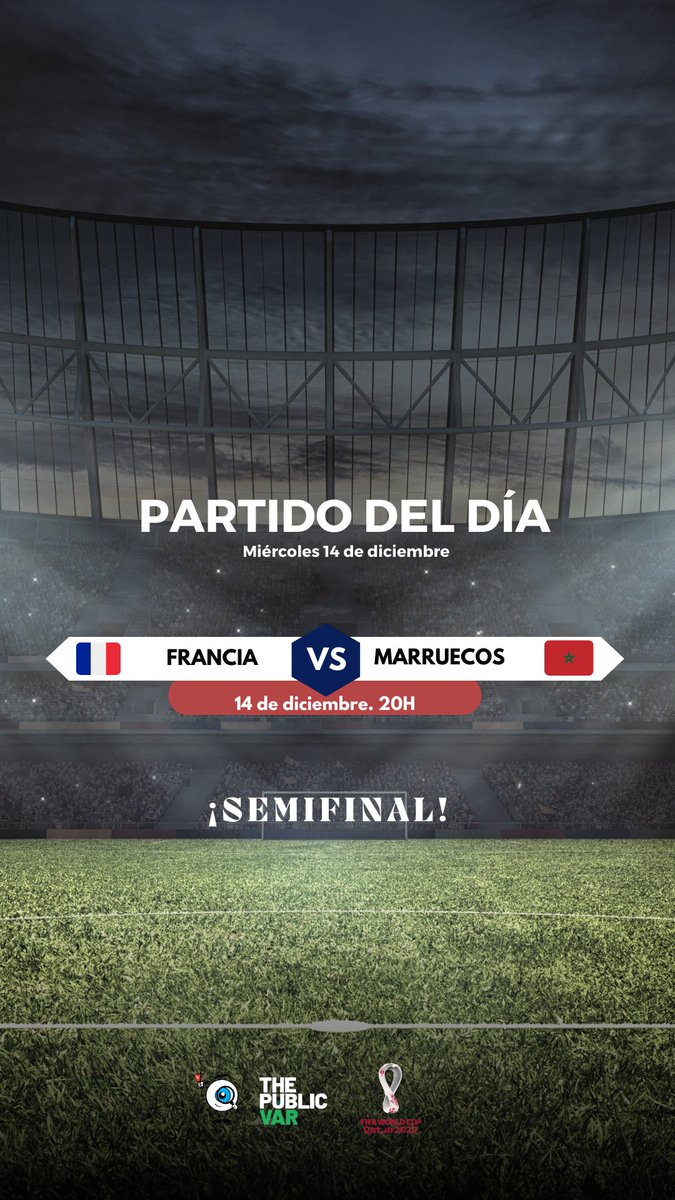 ¡Hoy toca 🇫🇷 FRANCIA - MARRUECOS🇲🇦! ¿Cuál es vuestra porra para esta semifinal?

📲¡Descárgate <a href="/Thepublicvarapp/">Thepublicvar var</a>, participa durante el partido y haz que tu opinión cuente!

#soccer #Mundial2022 #WorldcupQatar2022 #SemiFinals #francemaroc #futbol #APP 
<a href="/FIFAWorldCup/">FIFA World Cup</a>