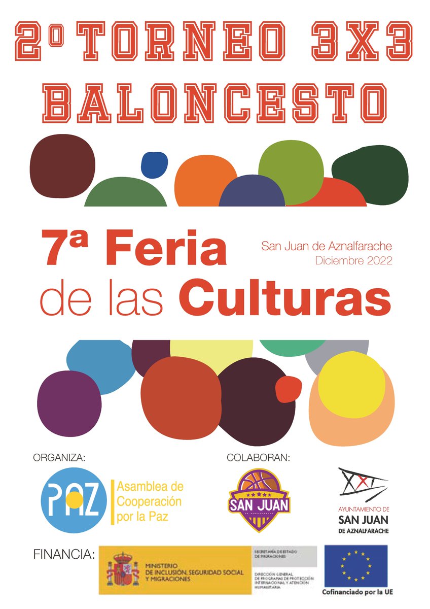 ¿Te has inscrito ya?🏀Celebramos el 2º Torneo 3x3 de Baloncesto Feria de las Culturas de San Juan de #Aznalfarache ⏰domingo 18 dic 📍en las Pistas de La Cooperativa 🔔Plazas limitadas, equipos mixtos y por orden de inscripción 🤩
🔗forms.gle/fzoTHo7pwUDEt4…

#FeriadelasCulturas