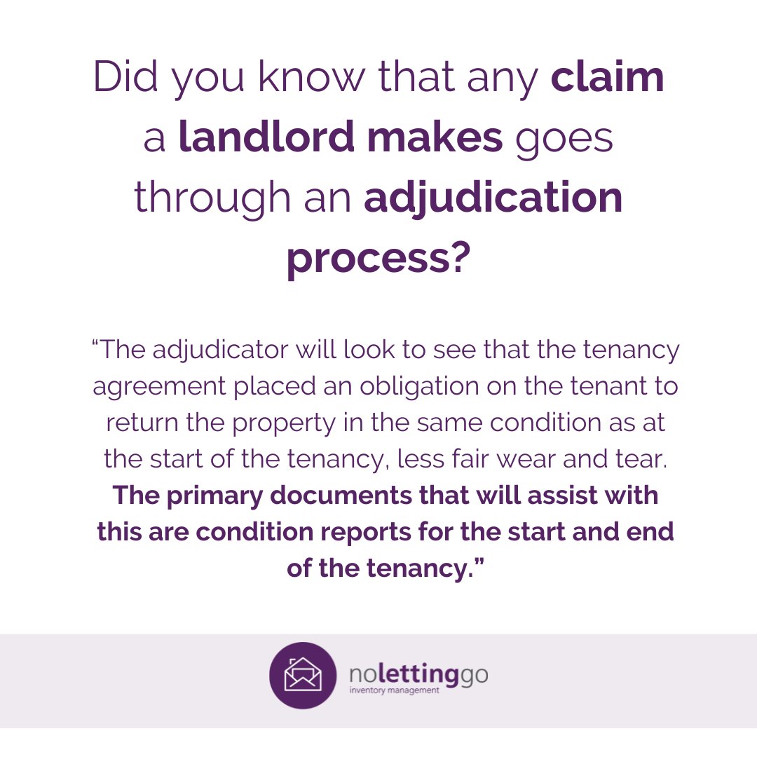 No Letting Go offer accurate, fully-compliant property reporting so that you know you are in the best position should you need to claim against the tenant. 

Source: TDS