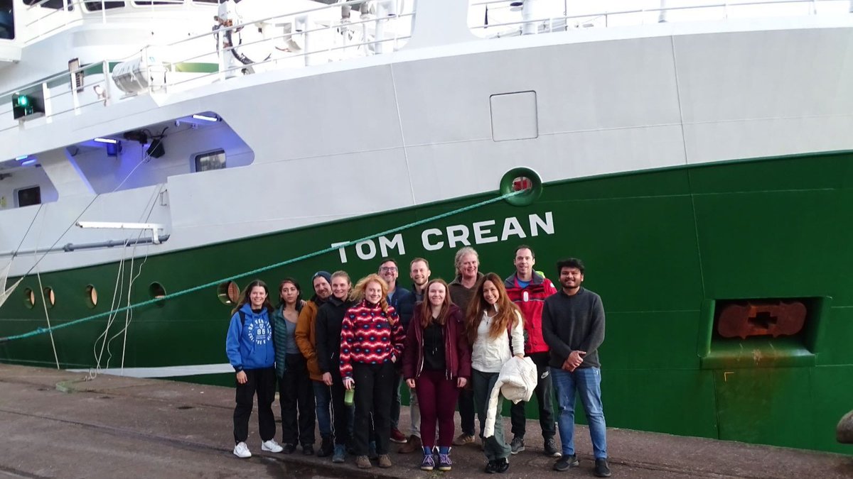 GradUcd's tweet photo. MSc #GeospatialDataAnalysis students had a field trip to the #MarineInstitute in Galway, learning about seafloor mapping and life at sea on the new state-of-the-art #TomCrean research vessel 🗺️🌊

#ucd #universitycollegedublin #ucdgeography #geography #fieldtrip #seabedmapping https://t.co/GnSU9IQQau