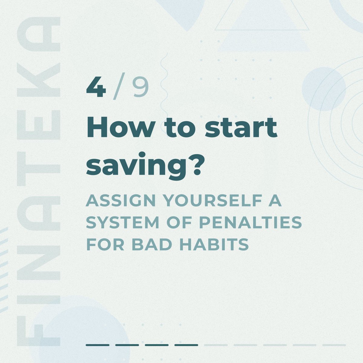 finateka's tweet image. #Method4
 
Assign yourself a system of penalties for each time you have made an excess, for example: smoked a cigarette despite the fact that you quit smoking, pay $5-10 to the savings fund. If you ate an extra sweet or missed a workout, pay $5-10 again.

#finateka #budget #fin