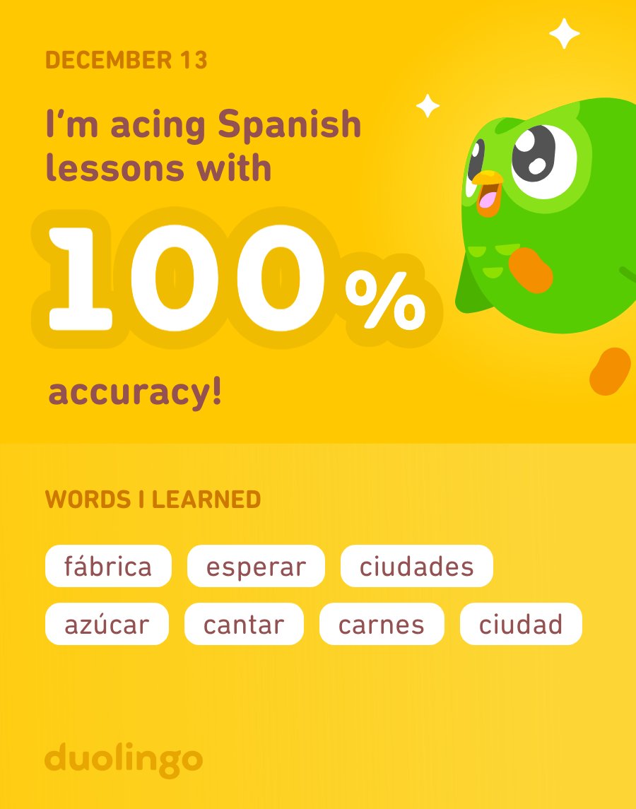 RyanJohnPurcell's tweet photo. I’m learning Spanish on Duolingo! It’s free, fun, and effective. https://t.co/dq0MxJ1R1n