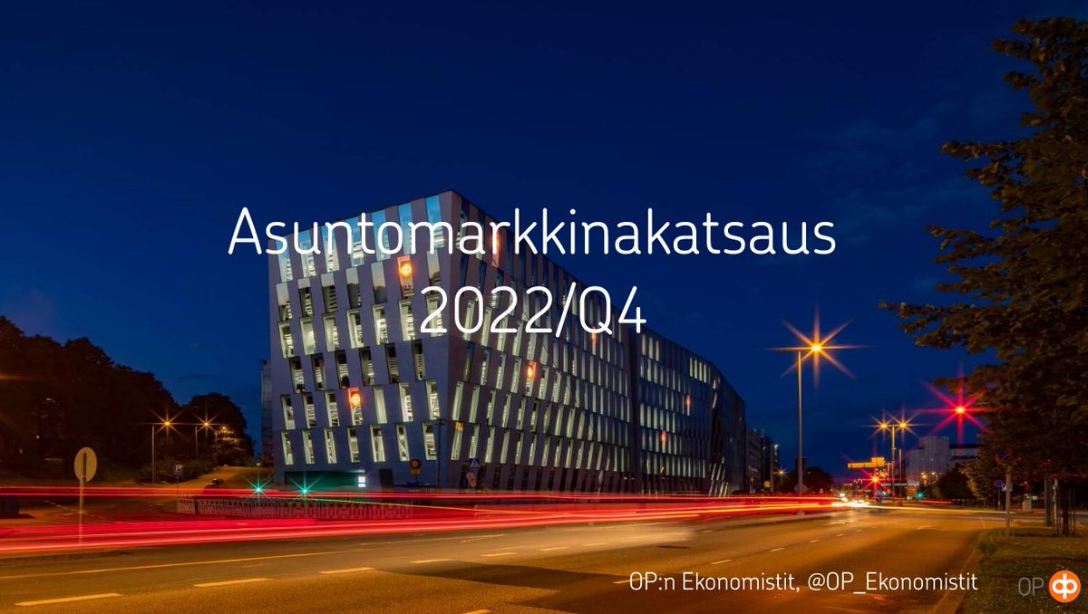 Vuoden viimeinen <a href="/OP_ekonomistit/">Ekonomistit</a> asuntomarkkinakatsaus on julkaistu!

Katsauksessa juttua asuntomarkkinoiden selvästi heikentyneestä menosta ja hieman myös lainanhoitorasituksesta.

Odotamme, että asuntojen hinnat laskevat ensi vuonna 4-6 %. op.fi/documents/2055…