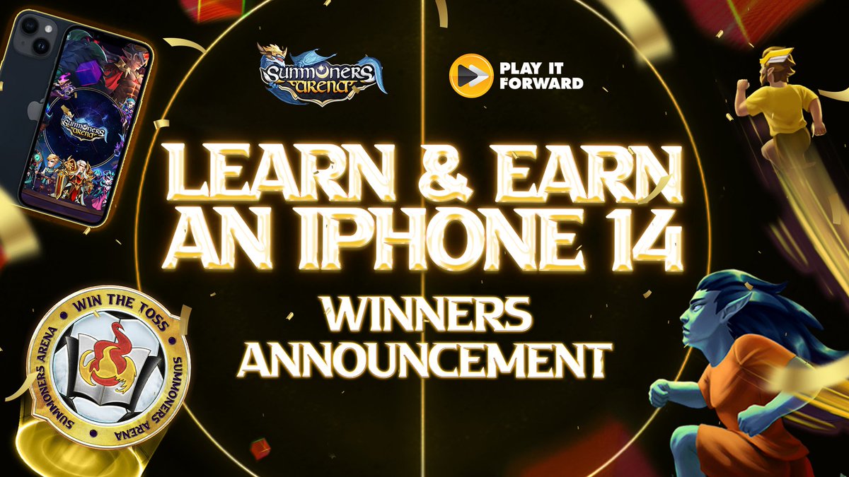 SummonersArena's tweet photo. The results for Learn & Earn an iPhone 14 are in! Congratulations to all winners, your Toss Ticket will be delivered to you shortly.
🔥Check out if your wallet is on the list here: https://t.co/drWQqO9egQ
#PlayOwnEarn #SummonersArena #Idle #RPG #WinTheToss https://t.co/p0bu01fejj