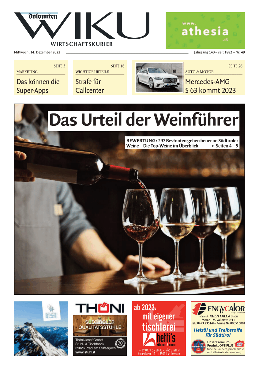 Heute im #WIKU: Das Urteil der Weinführer 
#wirtschaft #südtirol #wirtschaftskurier #reinschauenlohntsich