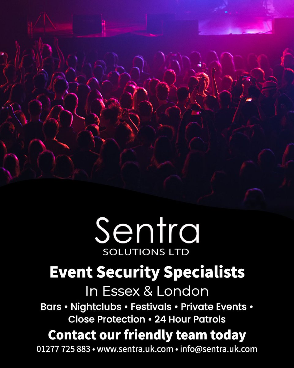 Looking for a trusted and experienced event security service?

Sentra solutions provide a professional security presence for bars, clubs and music events across London and Essex.

Contact us on 01277 725 883 for more info.
.
.
.
#sentrasecurity #security #eventsecurity