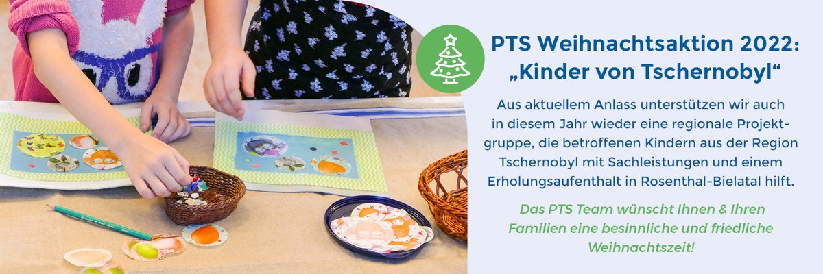 🎄PTS Weihnachtsaktion 2022: „Kinder von Tschernobyl“🎁  PTS unterstützt Projekt, welches sich um Kinder und deren Familien aus Tschernobyl kümmert. ☃️ Beitrag &amp; Infos: bit.ly/3PmBebD
🎅 Projektgruppe „Kinder von Tschernobyl“ &amp; das PTS Team freuen sich über Nachahmer!
