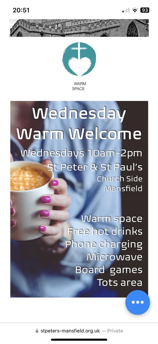 It’s WWW again today at St Peter’s. Come &amp; find us between 10am to 2pm for free hot drinks, our very popular buttered toast &amp; of course, to be warm on these cold days. 🥶