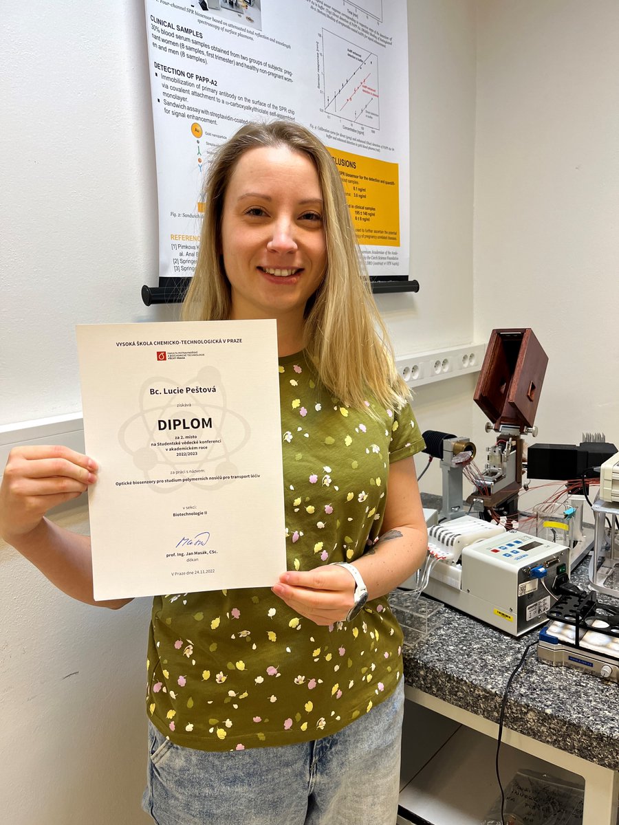 On November 24th, Lucka Pestova participated in the student scientific conference at UCT (fcht.vscht.cz/veda-a-vyzkum/…). With her work on Optical biosensors for the investigation of biomedical polymer carriers for drug delivery, Lucka won second place. Congratulations!
