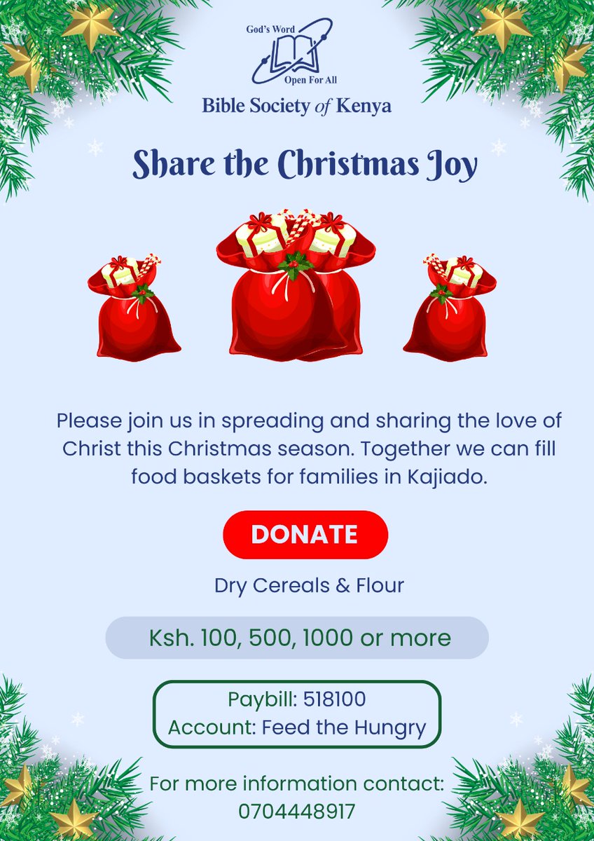 BibleSocietyKen's tweet photo. Join us this Christmas season as we share the love of Christ with families in Kajiado that still need food even as they recover from the effects of hunger #sharingiscaring #sharethelove #helpafamilyinneed #spreadingloveandkindness #christmas2022 https://t.co/vugoXPCwQS