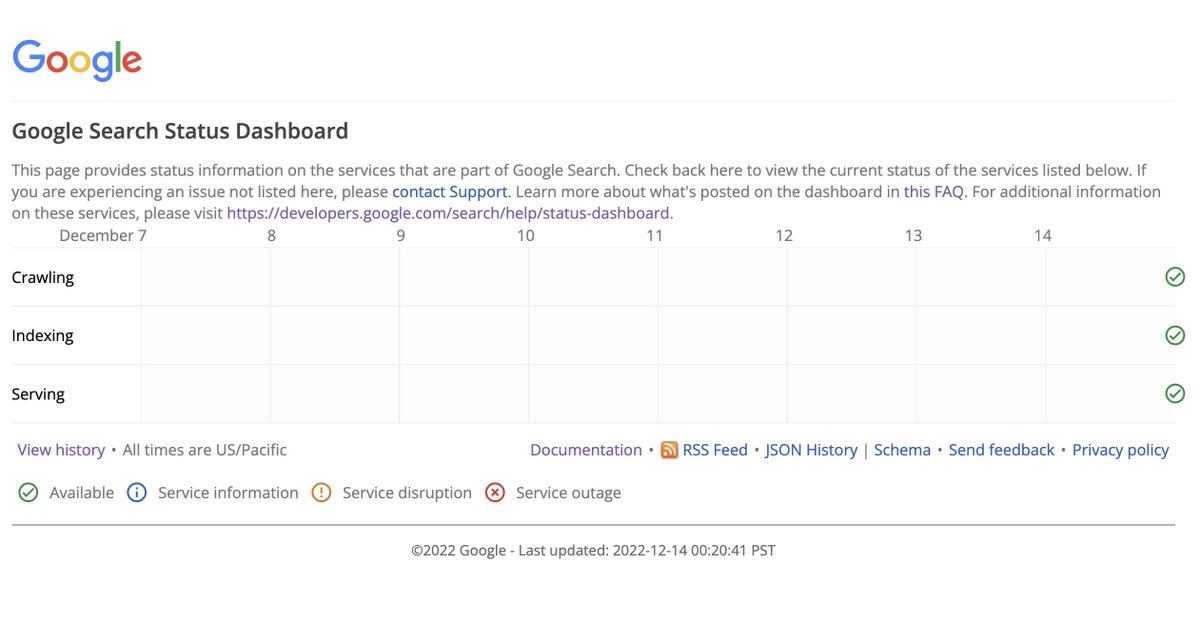 Epic, this will come in handy if you work in SEO. Google just released a new tool named the 'Google Search Status Dashboard'. It includes details of issues related to crawling, indexing or serving over the last 7 days. Bookmark this page for safe keeping: status.search.google.com