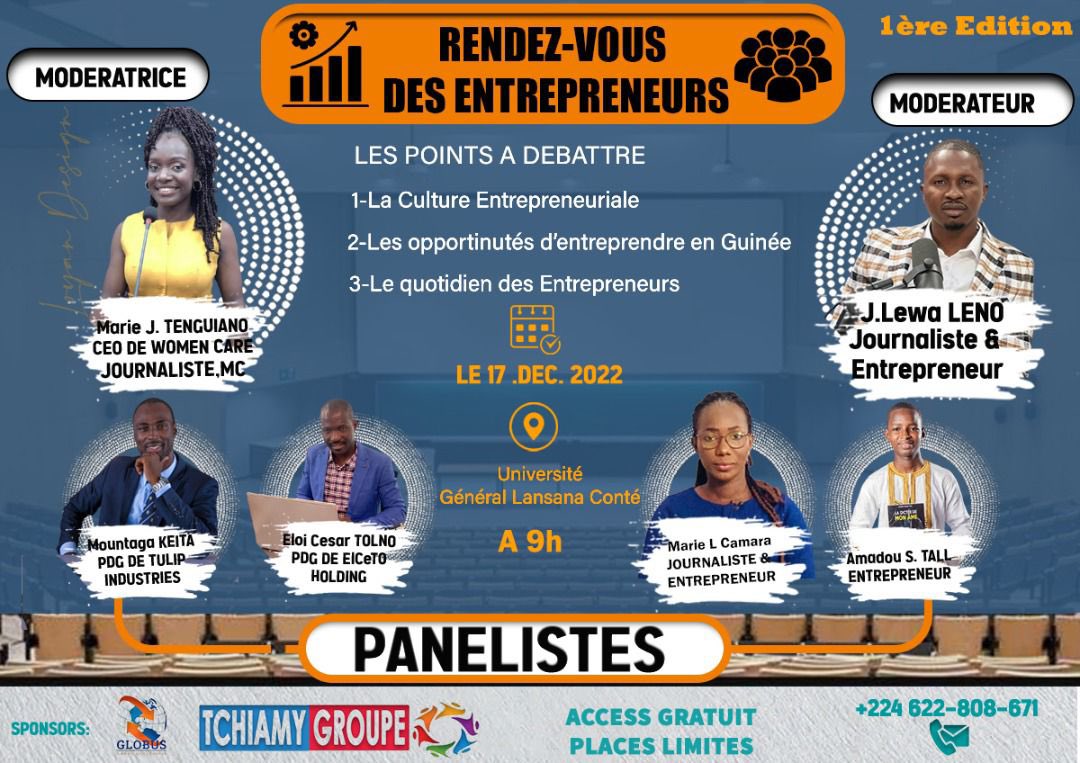 maluca_maluca's tweet photo. Le grand RDV des entrepreneurs .
Cette première édition se tiendra dans la plus grande université de Conakry #UGLC ce samedi 17 dec
Il est question de créer une ambiance ,de partage d’expériences entre jeunes entrepreneurs (anciens, nouveaux ou futurs )@JacqLewa @lfloua @amasada2 https://t.co/1pgmLggXoW