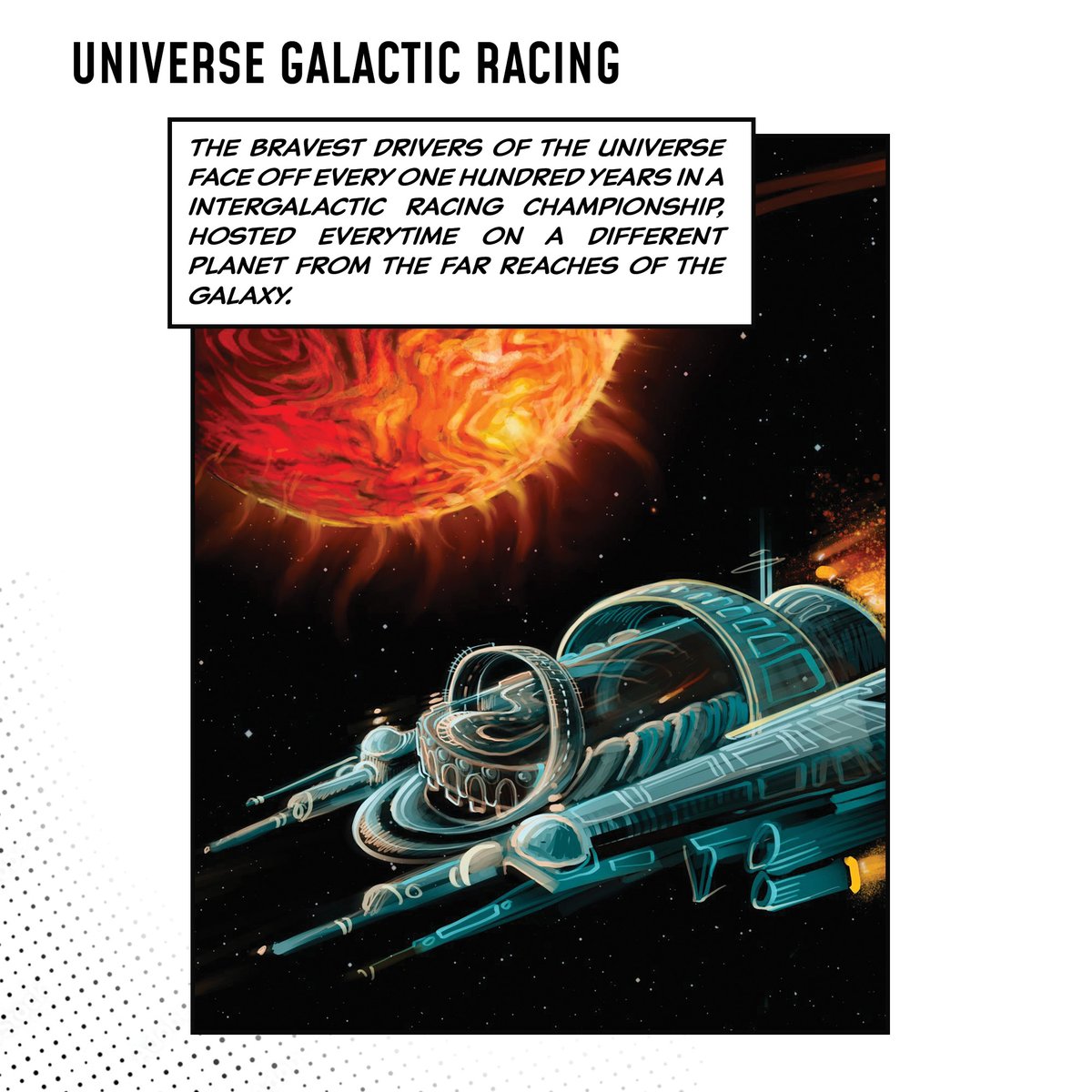 Would you like to have this beautiful concept in an artbook? Support us on our Kickstarter and you can get one!

We are still working hard!

#unity3d #IndieDev #Kickstarter #UniverseGalacticRacing #Racing #IndieGame #Steam #Switch #Playstation #Xbox #GamesFromSpain
