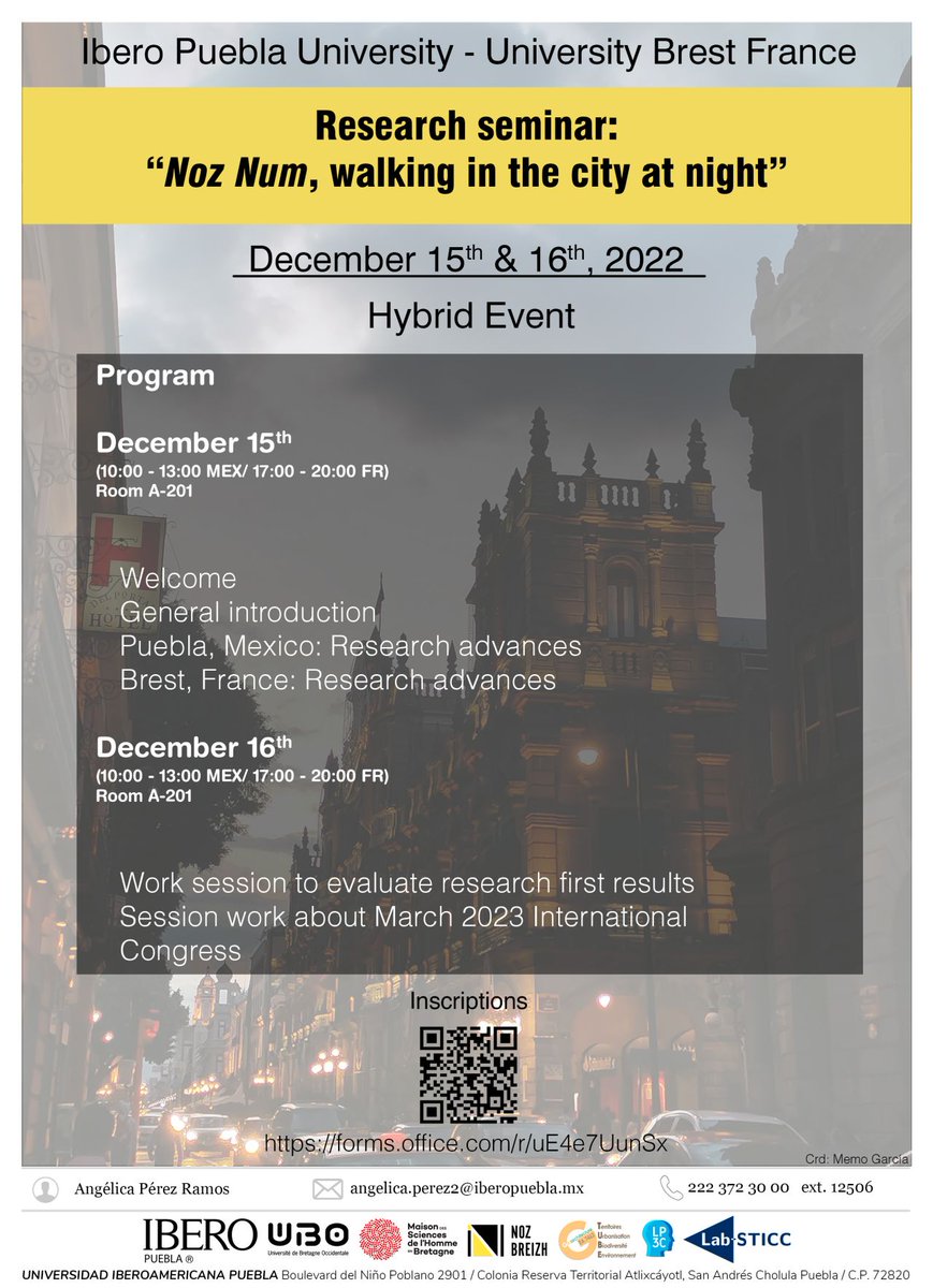 MshBretagne's tweet photo. 15/12 | Séminaire | projet de recherche NOZ NUM « Marcher en ville la nuit » #espacepublic #nuit #femmes
Porté par Edna Hernandez Gonzalez, chercheure en Urbanisme à l'@UBO_UnivBrest laboratoire #Géoarchitecture avec #LP3C @UnivRennes_2 & @umr_ESO
➕https://t.co/QCKNRBWRJF https://t.co/rsEr1tyls6