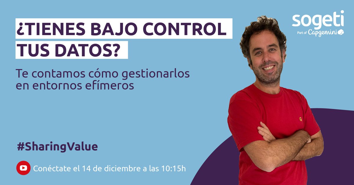 SogetiSpain's tweet image. 📣 ¡Date prisa! Queda muy poco para que comience la última edición del año de nuestros #SharingValue. Esta vez, la sesión se centrará en la importancia de disponer de #entornostemporales. ¿Te interesa? ¡Conéctate al directo en este enlace! ➡️ bit.ly/3H4l4S4