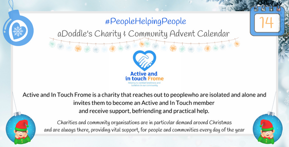 aDoddle.org #ConnectedCommunities #NeverMoreNeeded (@adoddle_uk) on Twitter photo Today's #ChristmasAdvent #FPoW is <a href="/activein_touch/">Active And In Touch</a>!
Their purpose is to help combat loneliness and isolation in adults in their area through their services which include 1-to-1 befriending, meet-up and social inclusion groups and special events.
More: adoddle.org/app/projects/3… Today's #ChristmasAdvent #FPoW is <a href="/activein_touch/">Active And In Touch</a>!
Their purpose is to help combat loneliness and isolation in adults in their area through their services which include 1-to-1 befriending, meet-up and social inclusion groups and special events.
More: adoddle.org/app/projects/3…