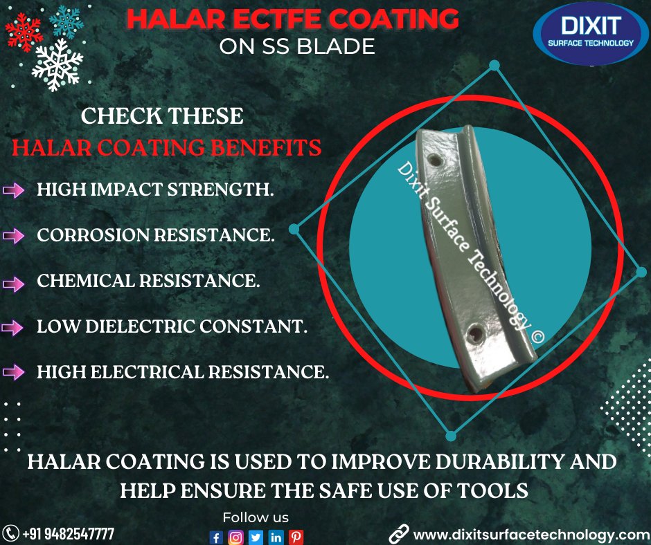 DixitSurfaceTec's tweet image. Halar is the trade name for ethylene chlorotrifluoroethylene (ECTFE), a type of plastic, the coating is used on various parts to increase durability and resistance to many causes of wear.  
#halarcaoating #ectfe #TeflonCoating #foodgrade #dupontcoating #xylancoating #pvccoating