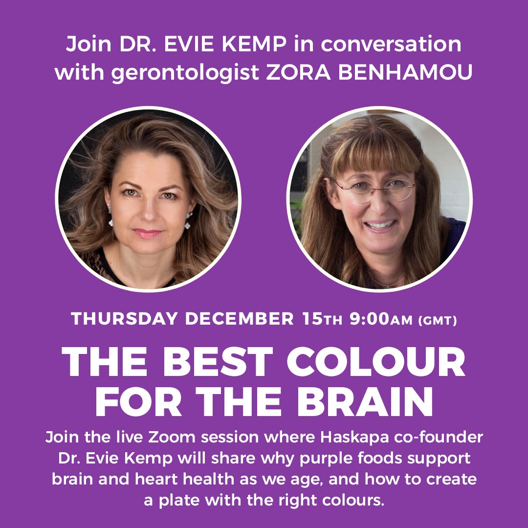 Tomorrow at 9am (GMT):

Join the live Zoom session where Haskapa co-founder Dr. Evie Kemp will share why purple foods support brain and heart health, and how to create a plate with the right colours.

Register here:
us02web.zoom.us/meeting/regist…