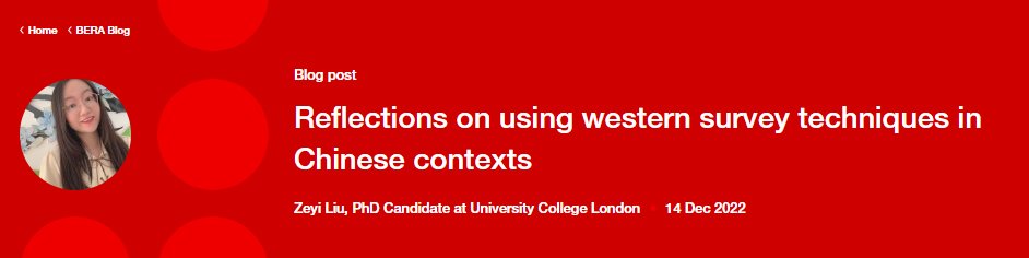 BERANews's tweet image. New BERA Blog by @Zeyi73667246 @IOE_London @ucl Reflections on using western survey techniques in Chinese contexts #STEMeducation #cognitiveinterview

bera.ac.uk/blog/reflectio…