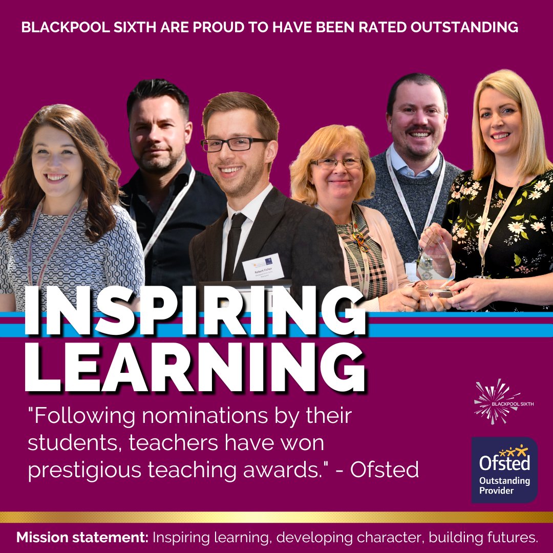 ⭐ OFSTED OUTSTANDING ⭐

Students and staff at Blackpool Sixth are delighted that Ofsted awarded the college ‘Outstanding’ status once again in December 2021.