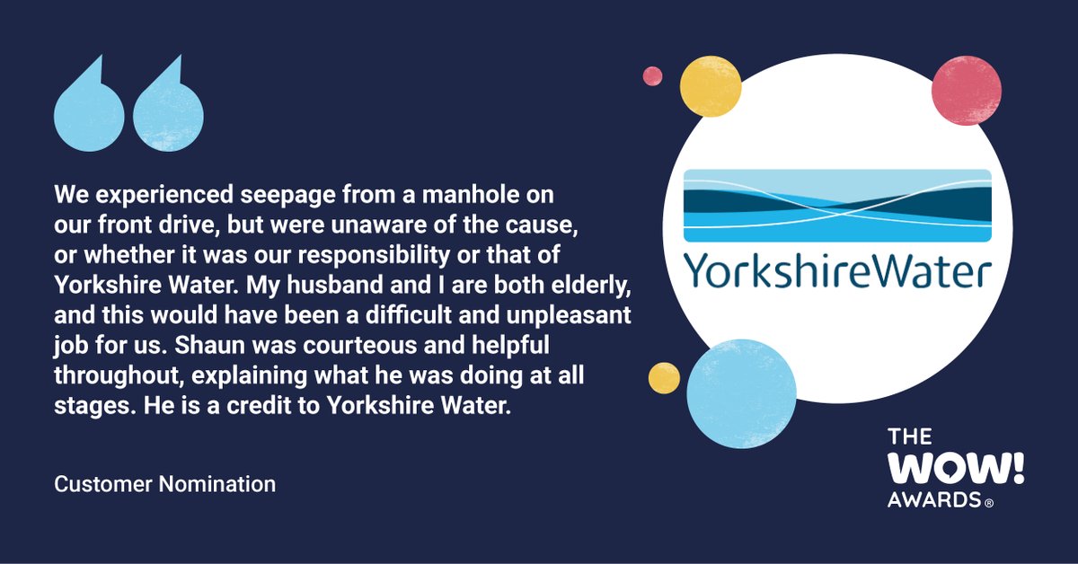 The WOW! Awards : Employee Recognition Programmes (@thewowawards) on Twitter photo Well done Shaun for helping this elderly couple! They have nominated you for a WOW! Award stating you are "a credit to Yorkshire Water". High praise indeed! <a href="/YorkshireWater/">Yorkshire Water 💧</a> #customerservice #serviceexcellence #customerexperience Well done Shaun for helping this elderly couple! They have nominated you for a WOW! Award stating you are "a credit to Yorkshire Water". High praise indeed! <a href="/YorkshireWater/">Yorkshire Water 💧</a> #customerservice #serviceexcellence #customerexperience